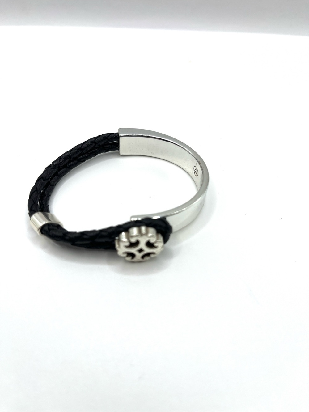 Brighton Bracelet Demi Luna Brazos Silver Black Leather Button Bracelet